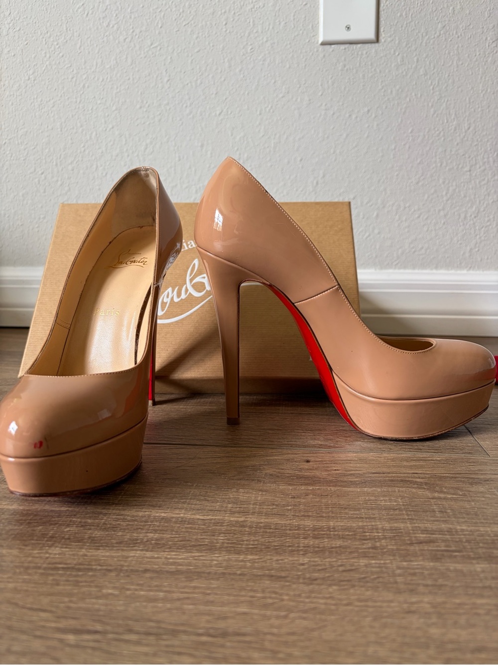 Christian Louboutin Nude Patent Platform Pumps with Red Sole